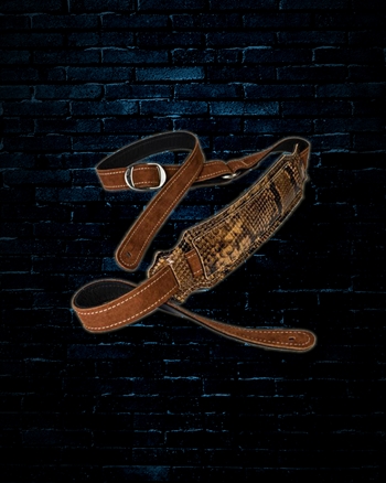 Franklin Straps 2.5" Vintage Snakeskin Ball Glove Guitar Strap - Cognac