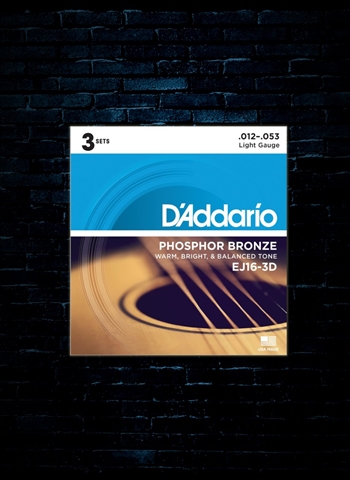 D'Addario EJ16 Phosphor Bronze Acoustic Strings (3 Pack) - Light (12-53)