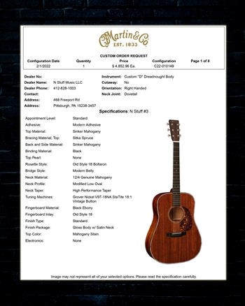 Martin Custom Shop Custom "D" Dreadnought Sinker Mahogany - Natural