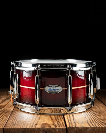 Pearl 6.5"x14" Masters Maple Complete Snare Drum - Red Burst Stripe