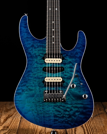Suhr Modern Custom Quilt Maple/Black Limba - Aqua Blue Burst