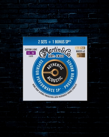 Martin MA535 Authentic Acoustic SP 92/8 Phosphor Bronze Strings (3 Pack) - Custom Light (11-52)