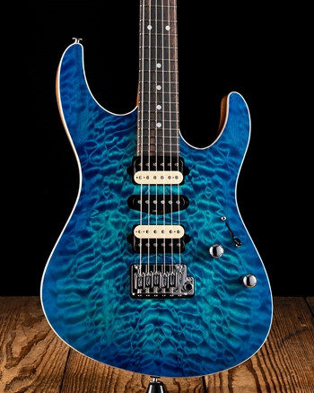 Suhr Modern Custom Quilt Maple/Mahogany - Aqua Blue Burst