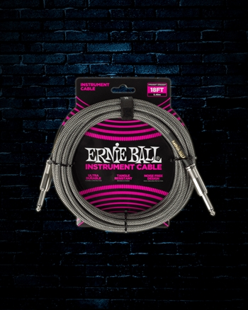Ernie Ball 18' Braided Straight to Straight Instrument Cable - Silver Fox
