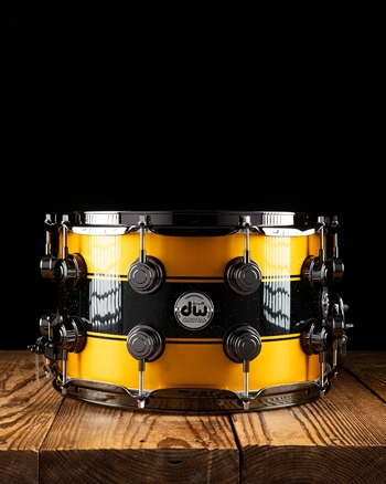 Drum Workshop 8"x14" Collector's Series Exotic Snare Drum - Aztec Gold Metallic w/Black Mirra Rally Stripe
