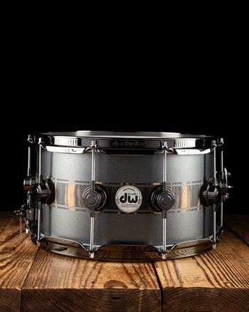 Drum Workshop 7"x14" Collector's Series Exotic Snare Drum - Gun Metal Gray Hard Satin w/Royal Ebony Rally Stripe