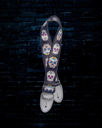 Stagg 2" Mexican Skull Terylene Guitar Strap - Black