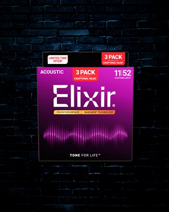 Elixir 16027 Nanoweb Phosphor Bronze Acoustic Strings (3 Pack) - Custom Light (11-52))
