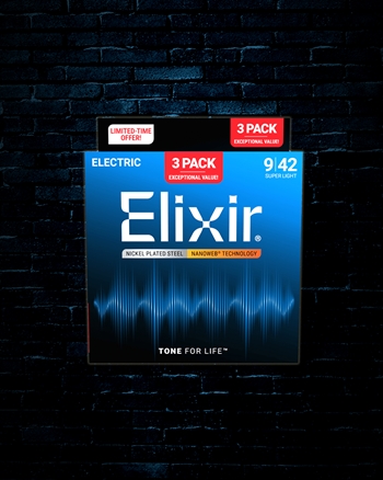 Elixir 12002 Nanoweb Nickel Plated Steel Electric Strings (3 Pack) - Super Light (9-42)