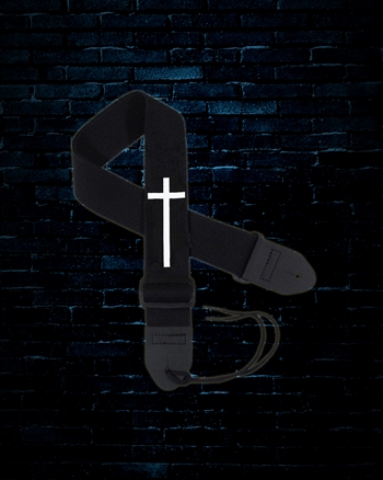 Legacy 2" Cotton Christian White Cross Guitar Strap - Black