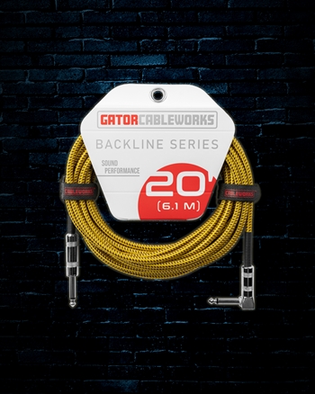 Gator 20' Backline Series Straight to Right-Angle Braided Instrument Cable - Brown/Yellow