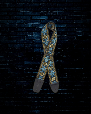 LM FF-15 - 2" Retro Jacquard Guitar Strap - Black & Blue