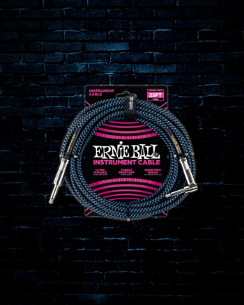 Ernie Ball 25' Straight to Angle Braided Instrument Cable - Black/Blue