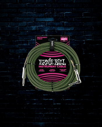 Ernie Ball 25' Straight to Angle Braided Instrument Cable - Black/Green