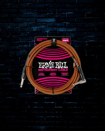 Ernie Ball 10' Straight to Angle Braided Instrument Cable - Pumpkin Pie