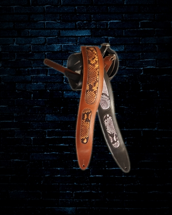 LM Italian Snake Embossed Leather Guitar Strap - Black